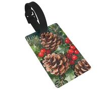Pinecone Holly Berries Luggage Tags for Suitcases - Durable PVC ID Tags with Detachable Straps for Travel, Backpack, Golf Bag, Anti-Loss