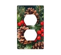 Pinecone Holly Berries Unbreakable Polycarbonate Switch Plate-1 Gang Screwless Wall Plate for Home Office