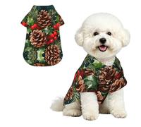 Pinecone Holly Berries XL Pet Hawaiian Shirt for Small Dogs-Cute Summer Beach Outfit for Puppy, Soft Breathable Cat Clothes with Buttons