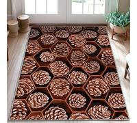 Pinecones Area Rug, Fall Rustic Hexagon Brown Fall Brown Low Pile Soft Doormat Throw Rug Stain Resistant Entryway Bathroom Laundry Room Bedside Decor 3' X 5'