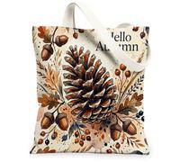 Pinecones Canvas Tote Bag for Women, Autumn Rustic Acorn Leaf Autumn Brown Washable Reusable Grocery Bags Ideas for Shoppin, Brown, 13x15 Inch