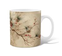 Pinecones Ceramic Coffee Mug, Winter Rustic Berry Branch Winter Brown Novelty Work Drinking Mugs with Handle Gift for Friends Family Coworkers Teachers Couples Employees 15 Oz