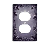 Pinecones Duplex Outlet Covers Wall Plate, Nature-Inspired Mystical Crescent Moons Branches Fall Violet Plastic Standard Size Face Plates for Electrical Outlets for New Home Bedroom Office Decor