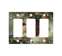 Pinecones Light Switch Cover Plate/Outlet Covers, Rustic Green Nature Accents for Home Decor, Thermoplastic Wall Plates, Standard Size 3 Gang Wall Plate