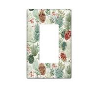 Pinecones Light Switch Cover Plates/Outlet Covers, Green and Red Nature Elements for Holiday Decor, Thermoplastic Wall Plates, Standard Size Single Rocker