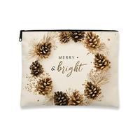 Pinecones Makeup Bag, Bright & Joyous Vintage Cosmetic Travel Pouch for Women, Portable Small Canvas Zipper Organizer, Holiday Skincare Toiletry Bag, Beige, 7x9 Inch, Pinecones
