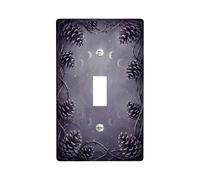 Pinecones Single Light Switch Cover Plate, Nature-Inspired Mystical Crescent Moons Branches Fall Violet Plastic Standard Size Switch Plate Decorative for Home Living Room New Apartment Decor (Single)
