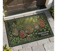 Pinecones Welcome Door Mat, Nature Rustic Ivy Mushrooms Fall Green Skid Resistant Under Doormat Rug for Home Indoor Outdoor Entryway Porch Decor 29x17 Inch