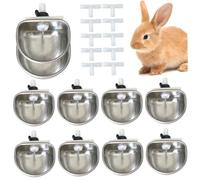 Pineeseatile 10PCS Rabbit Water Dispenser, Stainless Steel Bunny Water Bowl with Automatic Drinker, Hanging Cage Bowl for Rabbits, Squirrels, Chinchillas, Hamsters for Daily Use