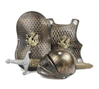 Pineeseatile 4Pcs Knight Costume Kids Dragon Pattern for Role Play Cosplay Halloween, Includes Helmet Shield Sword Medieval Knight Armor Set