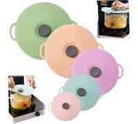 Pineeseatile 5Pcs Silicone Lids for Pots Pans 12.4-9.1-7.9 Inch Food Bowl Covers with Handle for Bowls Pots Cups