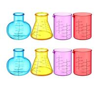Pineeseatile 8Pcs Plastic Beakers Colorful Beaker Set with Different Shapes Plastic Educational Science Kits for DIY, Experiment, Chemistry, Studies, Flasks