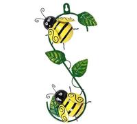 Pineeseatile Bumble Bee Wall Ornament Metal Bumble Bee Wall Art Hanging Insect Ornament Bee Wall Sculpture with Green Leaves