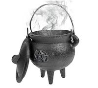 Pineeseatile Cast Iron Cauldron with Lid and Handle Halloween 3.94x2.95x2.95inch Cauldron Decorative Candle Incense Burning Witchcraft Pot, Star, Cast Iron