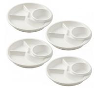 Pineeseatile Ceramic Divided Plates Set of 4, Plastic Portion Control Plates for Adults & Kids with Dipping Bowl, Elegant Cream Dinner Plate for Daily Use