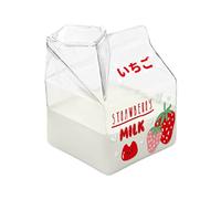 Pineeseatile Cute Mugs,Milk Carton Glass Mug Square Cute Breakfast Cup For Home Portable Students Clear Milk Cups Strawberry