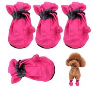 Pineeseatile Dog Winter Boots 4Pcs/Set Thermal Fabric Dog Shoes with Drawsting Non-slip Protective Rose Red Snow Boots for Small Sized Dogs, Size 1