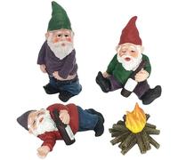 Pineeseatile Drunk Gnomes for Garden, 3PCS Mini Gnomes with 1PC Fire, Resin Fairy Garden Gnomes, Funny Naughty Gnomes Patio Yard Lawn Porch Style 1 Mini Gnomes