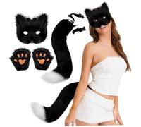 Pineeseatile Fox Mask and Tail with Fox Paws Realistic Personalized Therian Mask and Tail Decorative Furry Costume for Cosplay Party Halloween Masquerade, Black White for Daily Use