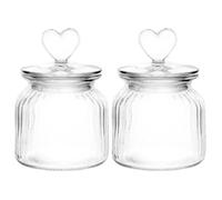 Pineeseatile Glass Candy Jars with Lids, Set of 2 Glass Candy Jar with Heart Lid - 650ml Decorative Heart Jar, Clear Container with Seal Tight Lid for Kitchen, Pantry, Cookies, Coffee
