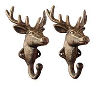 Pineeseatile Hooks for Hanging 2Pcs Brass Wall Hooks Vintage Gold Coat Cast Iron Elk Head Animal Wall Hooks 4.3x6.3 Reindeer Deer Hanger Hooks for Christmas Rack Key Holder Party Home Decor