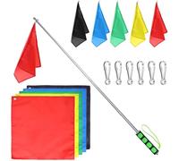 Pineeseatile Horse Training Flag, Horse Training Equipment, 5PCS 17x17 Inch Flag with 47 Inch Telescopic Flagpole and Buckles, Portable Tour Guide with Non Slip Haandle