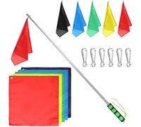 Pineeseatile Horse Training Flag Horse Training Equipment, 5PCS 17x17 Inch Flag with 47 Inch Telescopic Flagpole and Buckles, Portable Tour Guide with Non Slip Haandle