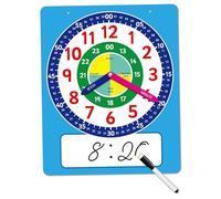 Pineeseatile Learning Clock, 15.3x10.6inch Teaching Clocks For Kids With Movable Hands, Write & Wipe Practice Clock To Learn Time For Kids With Writing Pen, Blue, Learning For