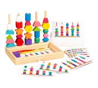 Pineeseatile Montessori Wooden Beads Sequencing Toys Set for Sequencing Sorting Stacking Lacing Beads for Preschool Learning