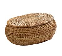 Pineeseatile Round Rattan Basket with Lid, 5.5x6.7x2.8 inch, Beige, Rustic, Storage, Decoration