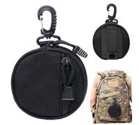 Pineeseatile Small Molle Pouch, 4.3" Dia. Round Keychain Coin Pouch with Hook, Waterproof Small Belt with Zipper, Portable Coin Wallet for Camping Hiking Travel Daily for Daily Use Black