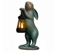 Pineeseatile Solar Garden Statues Vintage Rabbit with LED Lantern for Patio Yard Garden Decor, Auto On Off