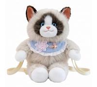 Pineeseatile Stuffed Animal Backpack, Cat Plush with Lace Bib, Light Brown, Stuffed Animal Backpack for Home
