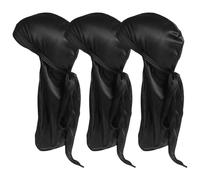 Pineeseatile Turban For Men, Silk Durag For Men 3Pcs 20 Inch Average Size Black Durags For With Tie Trendy Minimalist Easy Matching Durag For Daily Wear, Cosplay & More