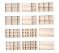Pineeseatile Velvet Jewelry Tray 12Pcs Assorted Style Jewelry Drawer Organizer Inserts Density Board Storage Tray for Earrings, Rings, Brooches, Watches, Necklaces