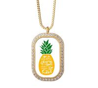 PineFruit Stand Tall Be Sweet Yellow Quote Necklace Pendant Diamond Crystal Golden Jewelry