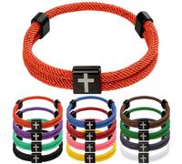 PineHaven 12 Pcs Braided Cross Bracelet for Men Women, Adjustable Christian Rope Cross Bracelet with Adjustable Knot,WWJD Wristband Religious Baptism Easter Gifts (colorful)