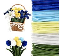 PineHaven 500 Pcs Blue Pipe Cleaner Craft Bulk,5 Colors Thick Fluffy Chenille Stems Flower Making Kit for DIY Craft Projects,Creative Decorations,Floral Arrangements