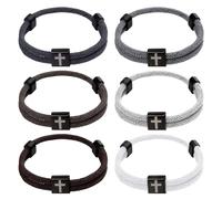 PineHaven 6 Pcs Braided Cross Bracelet for Men Women, Adjustable Christian Rope Cross Bracelet with Adjustable Knot,WWJD Wristband Religious Baptism Easter Gifts (Black,White,Grey)
