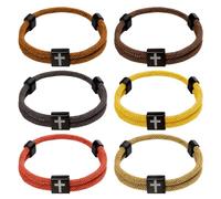 PineHaven 6 Pcs Braided Cross Bracelet for Men Women, Adjustable Christian Rope Cross Bracelet with Adjustable Knot,WWJD Wristband Religious Baptism Easter Gifts ((Orange Series))