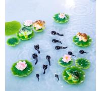 Pinenjoy 29Pcs Mini Artificial Pond Accessories Miniature Frog Tadpole Lotus and Water Lily Pad Figurines Resin Tiny Cake Toppers Decor for DIY Fairy Garden Bonsai Moss Landscape Aquarium Crafts