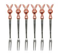 Pinenjoy 6Pcs Rose Gold Rabbit Fruit Forks 5.2inch Bunny Appetizer Forks 18/10(304) Stainless Steel Small Cocktail Forks for Easter Party Favors Cake Dessert