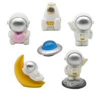 Pinenjoy 6Pcs White Astronaut Figurines Set Miniature Spaceman and Space Capsule UFO Figures for DIY Fairy Garden Tabletop Shelf Home Car Interior Decor Birthday Gift