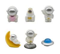 Pinenjoy 6Pcs White Astronaut Figurines Set Miniature Spaceman and Space Capsule UFO Figures for DIY Fairy Garden Tabletop Shelf Home Car Interior Decor Birthday Gift