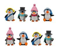 Pinenjoy 8Pcs Miniature Skiing Penguin Figurines Mini Cartoon Antarctica Animal Figures Resin Winter Village Cake Toppers for DIY Birthday Micro Landscape Fairy Garden Crafts