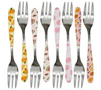 Pinenjoy 8Pcs Small Forks with Fruit Pattern Printing 18/10(304) Stainless Steel Appetizer Fork 5.5inch Dessert Fork for Oyster Crab Cake Banquet Party