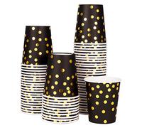 Pinenuts 60 Pieces Gold Polka Dot Paper Cups 9 Ounces Party Cups, Disposable Drinking Cups, Biodegradable for Halloween Christmas Holiday Wedding Party(Black)