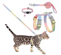 Pinenuts Cat Harness and Lead Set, Escape Proof Cat Harnesses and Leash Soft Adjustable Cat Collars Rainbow Kitten Harness for Outdoor Walking