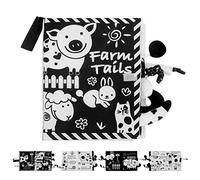 Pinenuts High Contrast Baby Book, Black and White Baby Book with 3D Animal Tails Crinkle Sensory Touch and Feel Book Soft Baby Books Baby Books Toys Baby Sensory Toys 0-3 Years