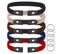 Pinenuts No Buckle Elastic Belt for Women Men, 5 Pcs Buckle Free Elastic Belt Invisible Adjustable Stretch Belt Quick Release Durable Buckleless Waist Belt for Jeans Pants Dress, Red